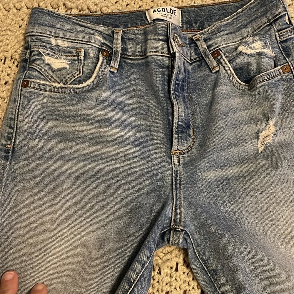 AGOLDE Sophie High Rise Ankle Crop Vertigo‎ Distressed Jeans women’s Sz 26 Blue
